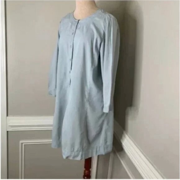 Eileen Fisher Linen Blend Long Sleeve Lagenlook Front Button Dress Size PM - Picture 6 of 10